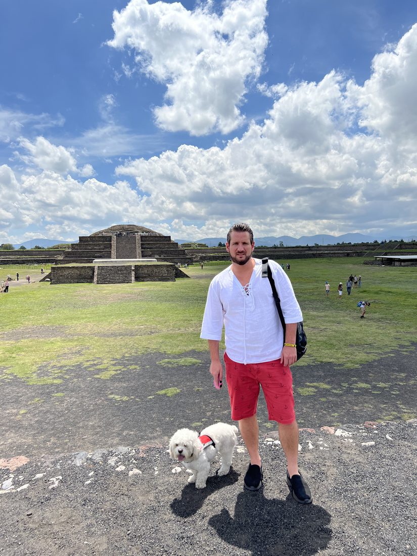 Adam and Maya in front of the pyramids